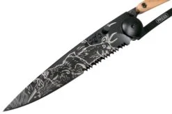 Deejo Tattoo Black Serrated 37g, Olive, Hunting Scene, 1GB000512 Pocket Knife -Knives Store DJ1GB000512 03 deejo