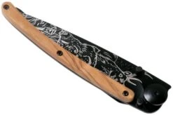 Deejo Tattoo Black Serrated 37g, Olive, Hunting Scene, 1GB000512 Pocket Knife -Knives Store DJ1GB000512 04 deejo