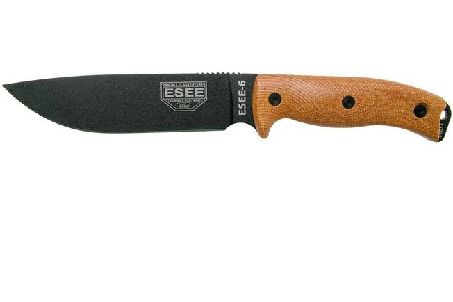 ESEE Model 6 Black Blade 3D Natural Canvas Micarta Survival Knife 6PB-011 Black Sheath + Clip Plate 1 ESEE Model 6 Black Blade 3D Natural Canvas Micarta Survival Knife 6PB-011 Black Sheath + Clip Plate