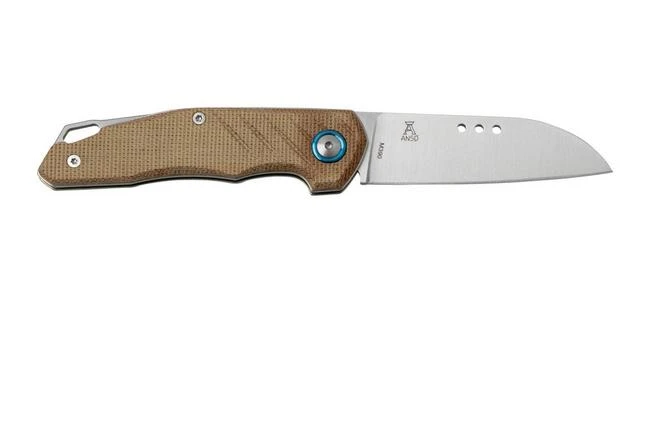 MKM Root RT-NC Satin Natural Canvas Micarta Pocket Knife, Jens Anso Design 2 MKM Root RT-NC Satin Natural Canvas Micarta Pocket Knife, Jens Anso Design - Image 2