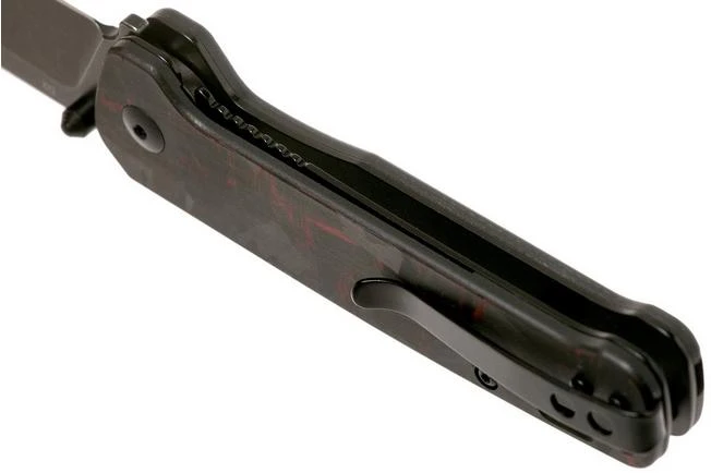 QSP Knife Penguin QS130-URD Red Shredded Carbon Fibre G10, Blackwashed, Pocket Knife 5 QSP Knife Penguin QS130-URD Red Shredded Carbon Fibre G10, Blackwashed, Pocket Knife - Image 5