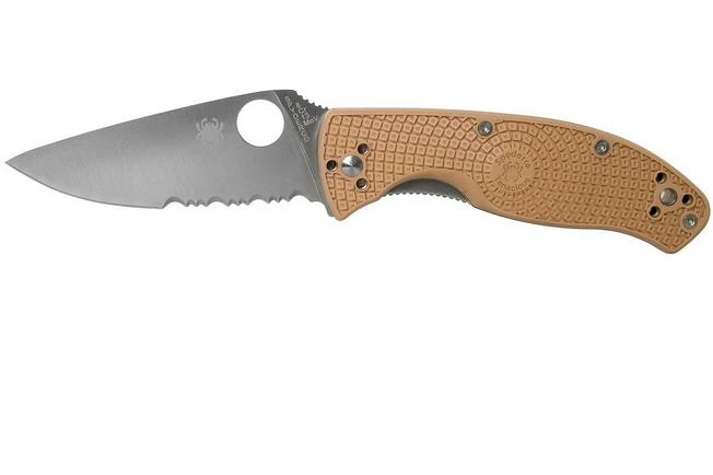 Spyderco Tenacious Lightweight Tan C122PSTN FRN Partly Serrated Pocket Knife 1 Spyderco Tenacious Lightweight Tan C122PSTN FRN Partly Serrated Pocket Knife