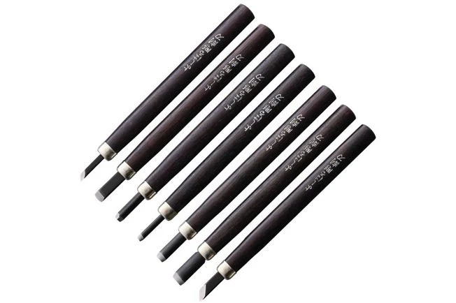 Yoshiharu H-7 Japanese Wood Carving Knives, Set Of 7 In Plastic Case 1 Yoshiharu H-7 Japanese Wood Carving Knives, Set Of 7 In Plastic Case
